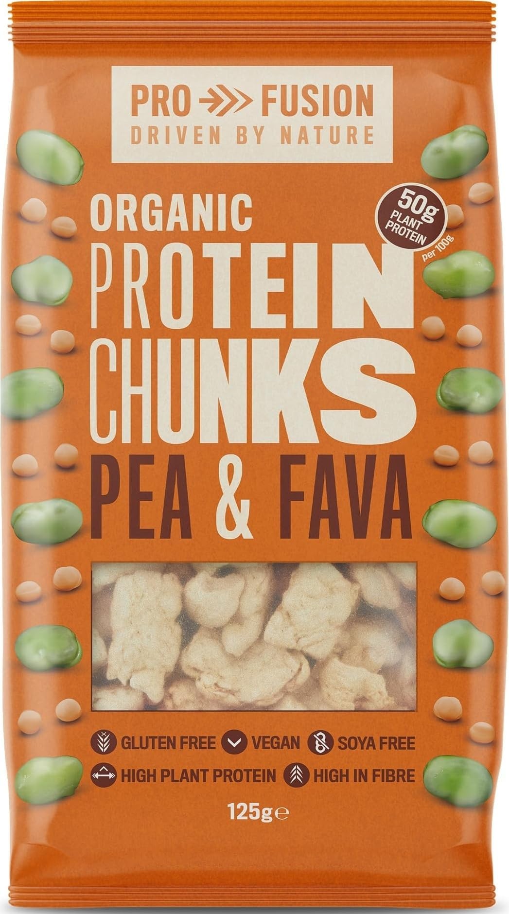 Profusion Organic Vegan Pea and Fava Protein Chunks, 125g - High Protein & Gluten-Free - Soya-Free Meat Substitute