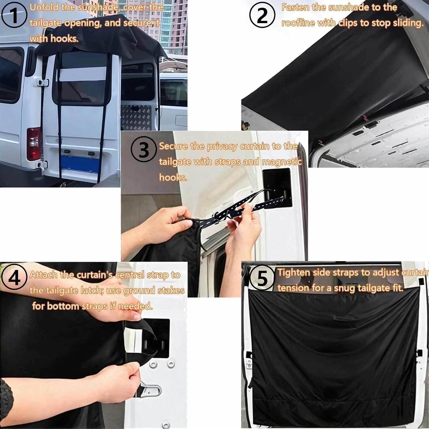 Truck Camping Accessories Three-Piece Set, Includes Shower Awning, Portable Shower Curtain, Portable Shower Pan, Easy Setup for Car RV Rear Door