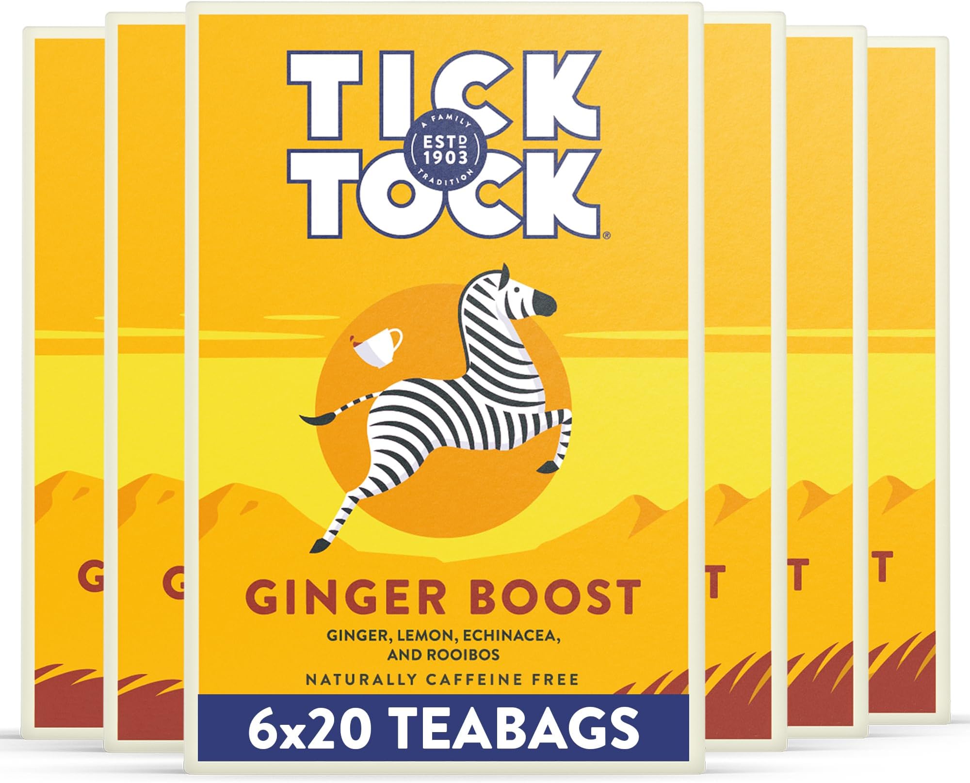 Wellbeing Ginger Boost Tea | Invigorating & Caffeine-Free Fiery Ginger & Zesty Lemon Rooibos Tea | Naturally Uplifting Herbal Tea | Pack of 6 x 20 Tea Bags (120 Teabags)