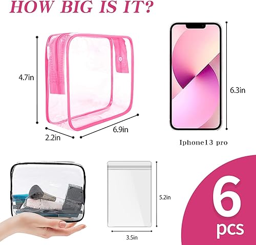 Miniatura 3 de ZHOOGE Paquete de 6 bolsas de aseo para maquillaje, bolsa de cosméticos, bolsa de aseo transparente aprobada por la TSA con cremalleras, bolsa de