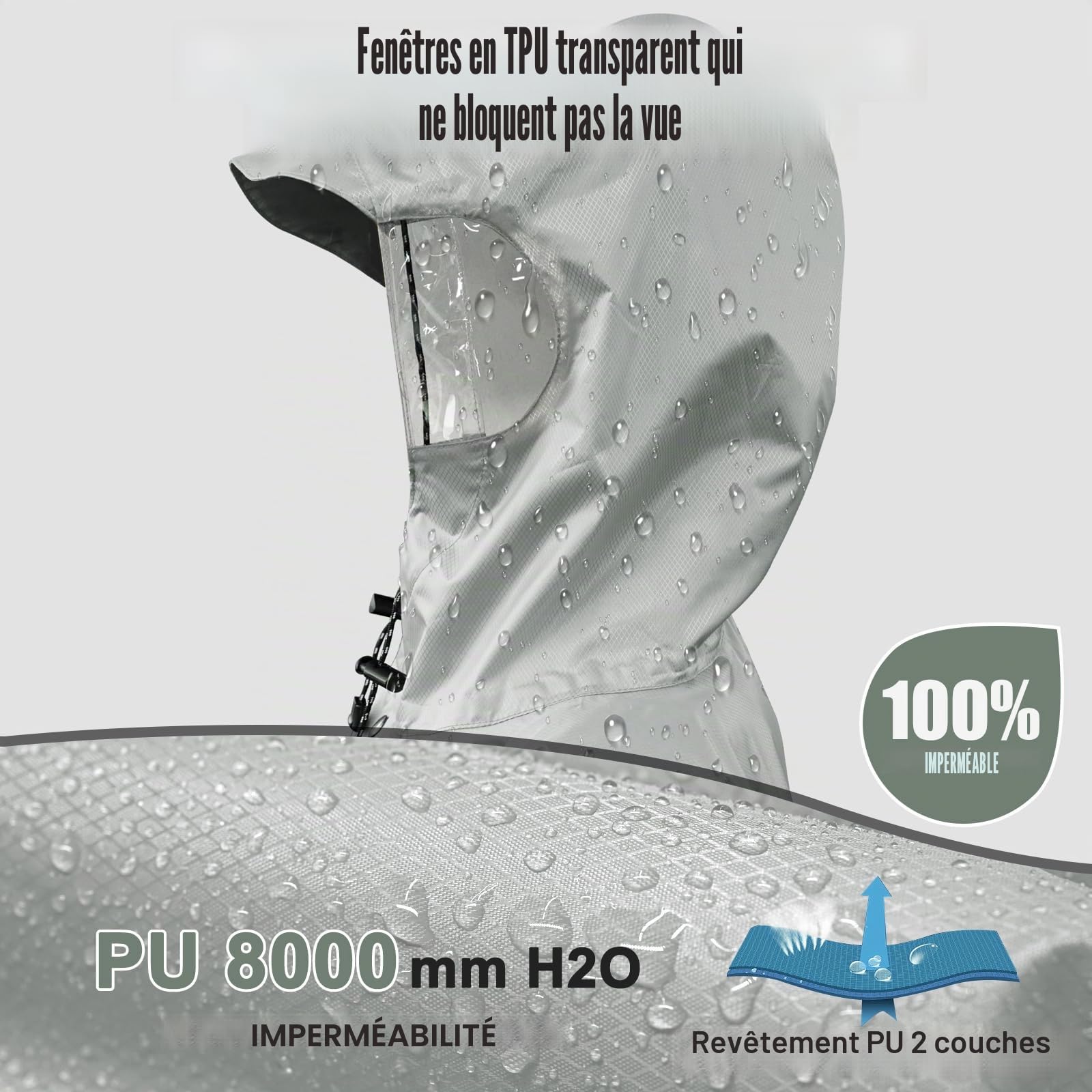 Andake Veste de Pluie Poncho, Imperméable Unisexe Pour Adultes Avec Manches Capuche Revêtement Imperméable