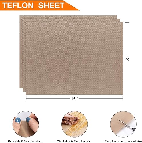 Vista 7 de Paquete de 3 láminas de teflón de PTFE para prensa de calor, hojas de transferencia antiadherentes, 16 x 20 pulgadas, papel de transferencia