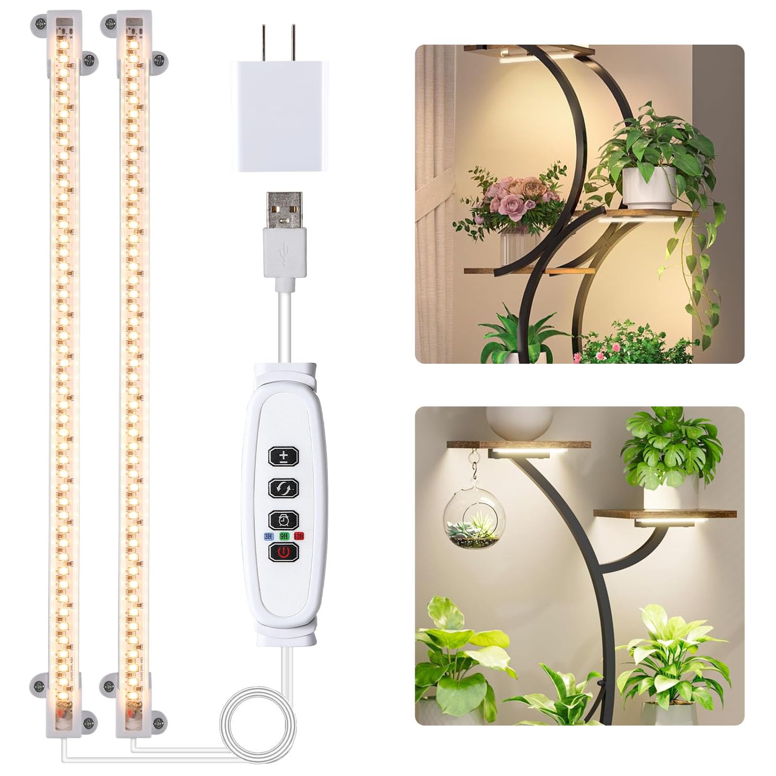 LED Grow Light Strips for Indoor Plants Full Spectrum 3500K, 96 LEDs Plant Light Bar with 3/9/12H Timer, 10 Dimmable Levels for Seedling Succulent, 13 Inches 2 Head