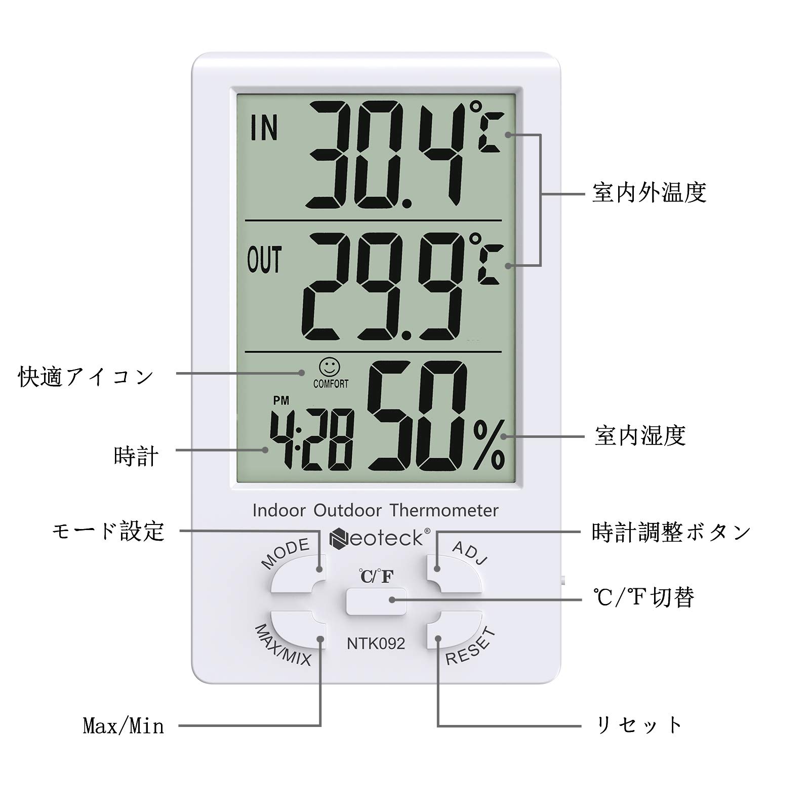 Amazon.co.jp: Neoteck 温湿度計 精度± 1℃ センサー LCDデジタル 室内