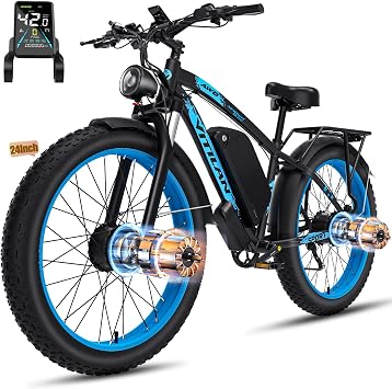 VITILAN H5 Dual Motor Ebike 2000W, 40 MPH E-Bike, 52V 25AH Long Range AWD Electric Bike for Adults, 24 Inch Fat Tire Electric Bicycle for Women Men, Commute Ebike