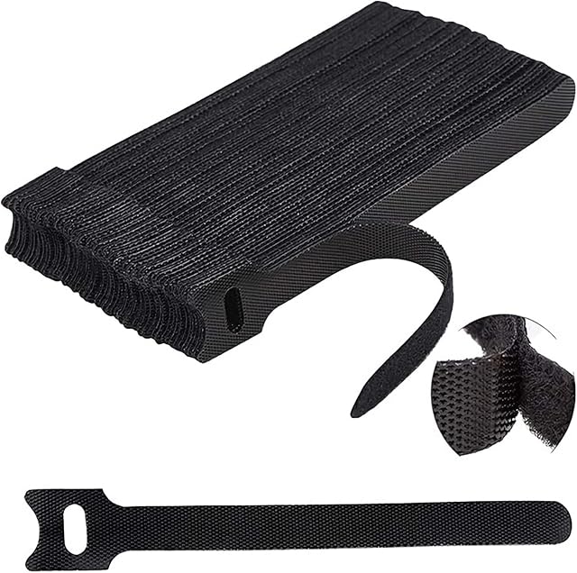 100 Pack Reusable Cable Ties Black,12x200mm Adjustable Cable Ties Black Cable Straps for PC, TV, Home and Office Electronics with Hooks and Loops