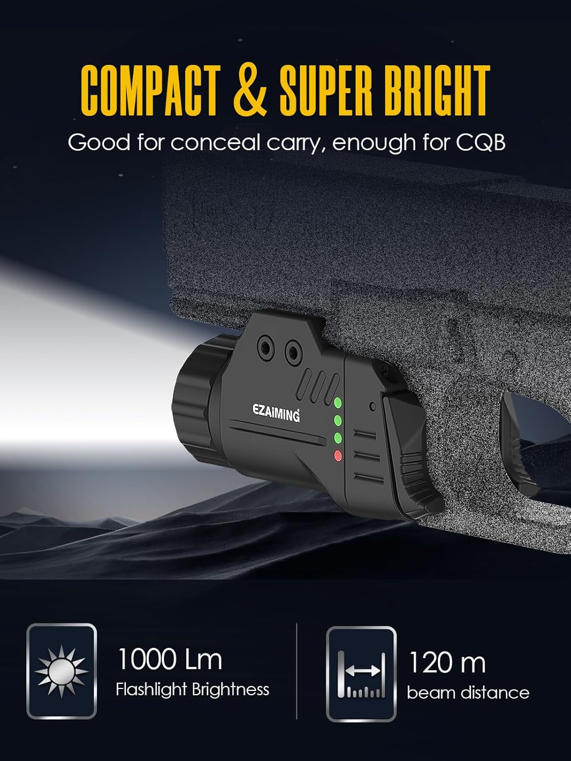 Weapon Light 1000 Lumen Compact Pistol Flashlight for Glock and Picatinny Rail