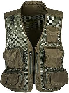 INGVY Heated Vest for Men Men Camo Mesh Multi Pockets Green Fish Hunt Vest Shooting Waistcoat Sleeveless Jacket Camouflage (Color : Beige, Size : L)