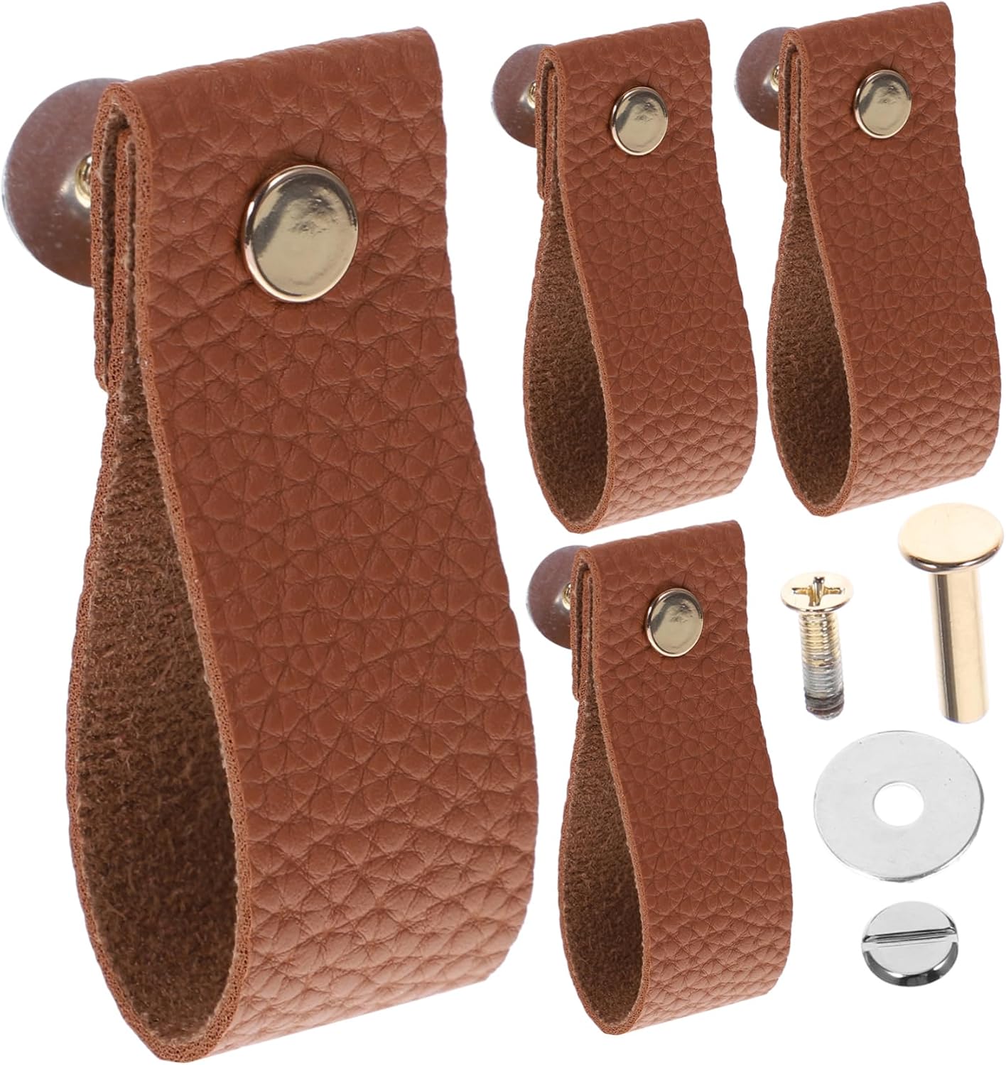 4pcs Static Leather Cabinet Pulls for Boys and Girls Chic Pu Leather Drawer Handles Elegant Wardrobe Knobs Wear-Resistant Flexible Design Brown Lychee Texture