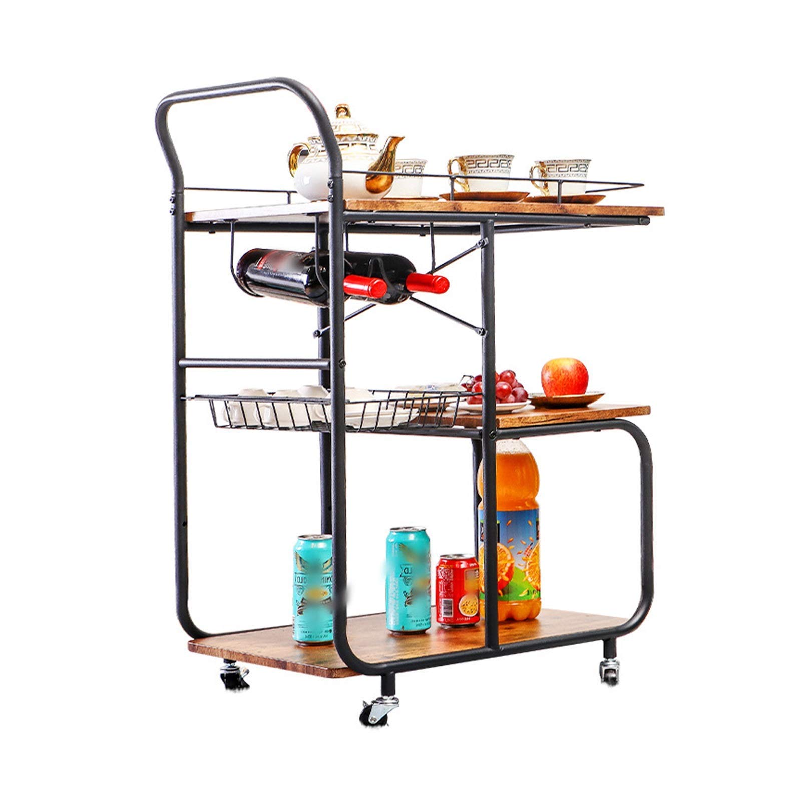 Carro de isla de cocina JATIBOSH con cesta de almacenamiento y ruedas bloqueables