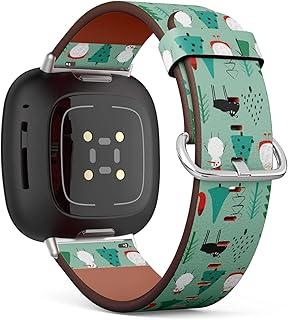 CJBROES Replacement Leather Watch Band, Compatible with Fitbit Versa 3 and Fitbit Sense of Wristband Bracelet Accessory - Funny Christmas Santa