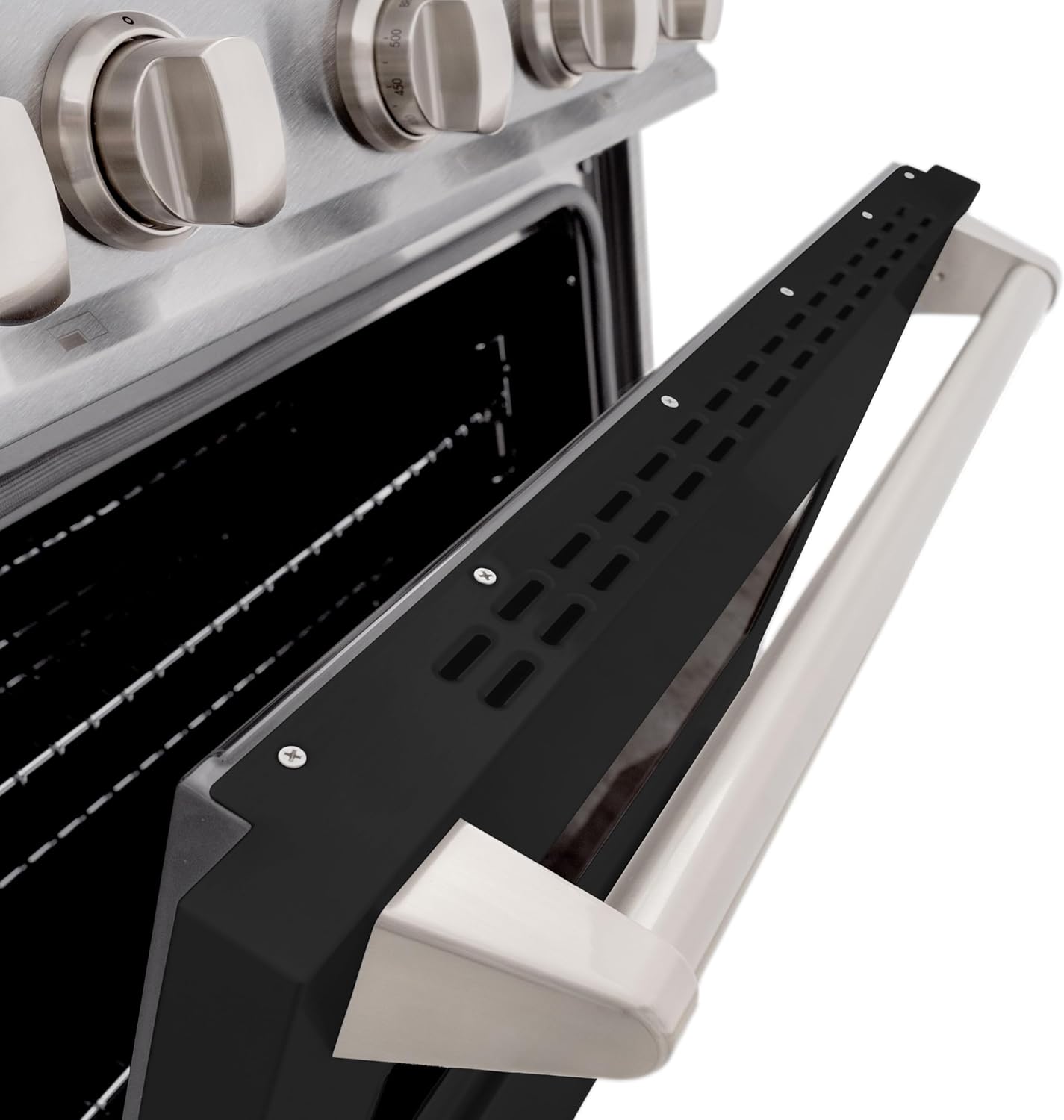 ZLINE 30 in. 4.2 cu. ft. Classic Dual Fuel Range with 4 Burner Gas Cooktop and Electric Convection Oven in Satin Stainless Steel with Black Matte Door (CDRS-BLM-30)