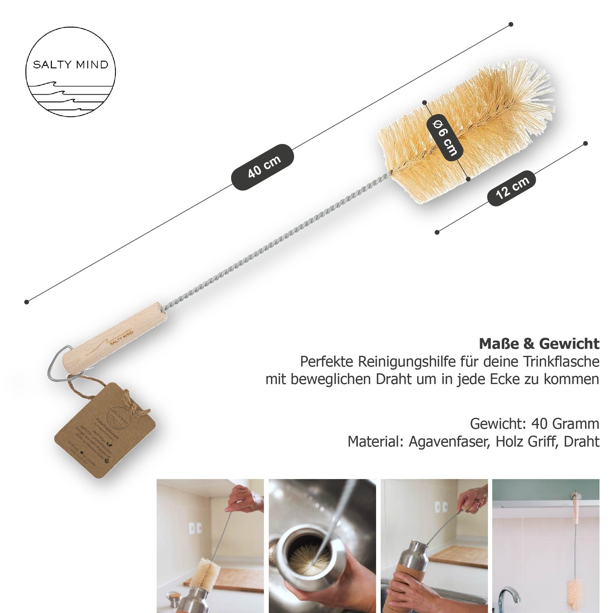 Borraccia in acciaio inox 750 ml + spazzola per bottiglie – Borraccia termica sostenibile e isolata in acciaio inox – Bottiglia Iso senza BPA – Bottiglia termica (Mandala Laser Cut)