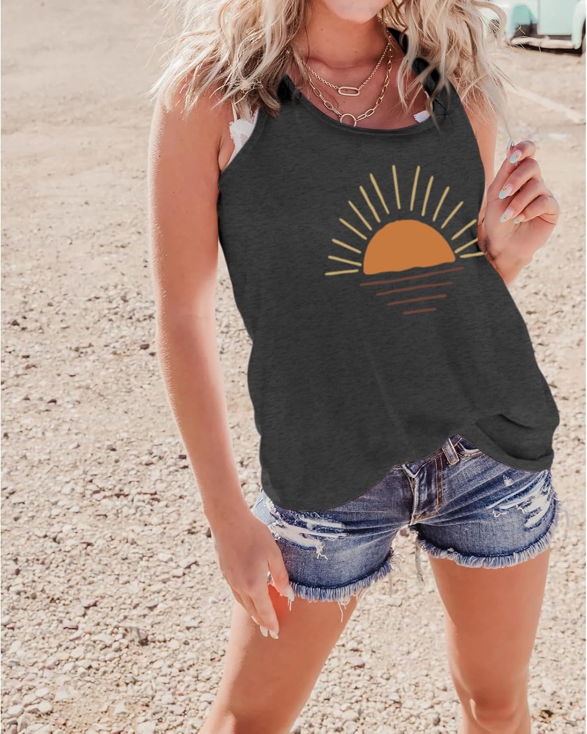 Graphic Tank Top for Women Sunshine Racerback Tanks Vest Summer Beach Sleeveless Tops Workout Vintage Vacation Tees - Image 3