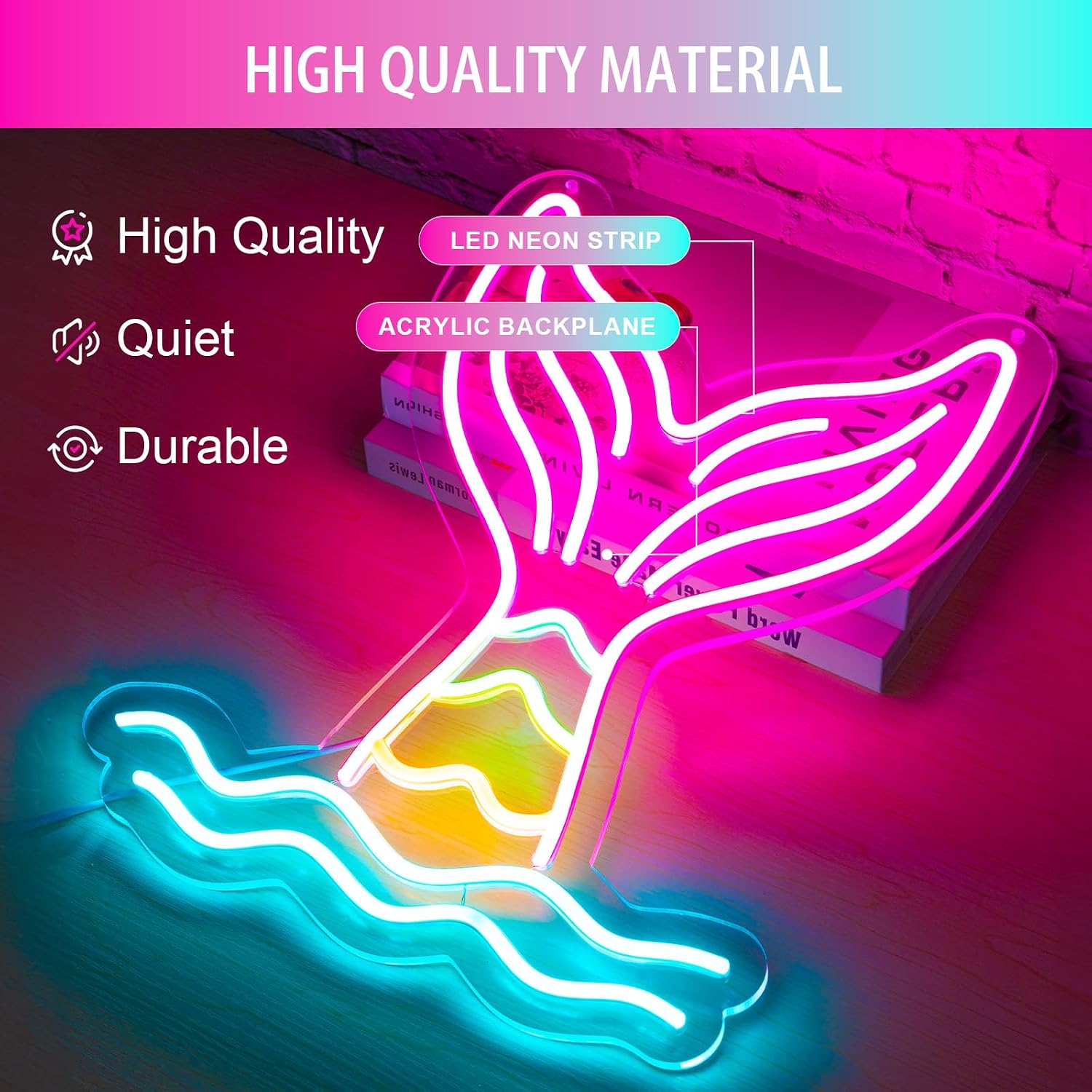 Basaneon Mermaid Tail Neon Sign Dimmable Mermaid Neon Signs for Wall Decor, USB Powered Bright LED Mermaid Lamps for Girls Bedroom, Birthday Christmas Decor, Perfect Gifts for Girls(15.7*12.6inches)