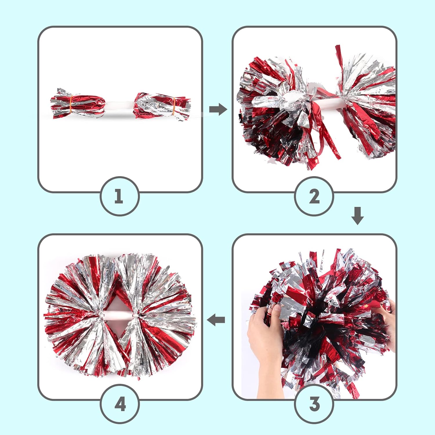 14 Inch Cheerleading Pom Poms - Blue and Red Cheer Pom Poms with Baton Handles for Team Spirit Sports Games and Dance Outfit - Comes in Blue, Silver and Red - Great Pompoms for Kids and Adults : Sports & Outdoors