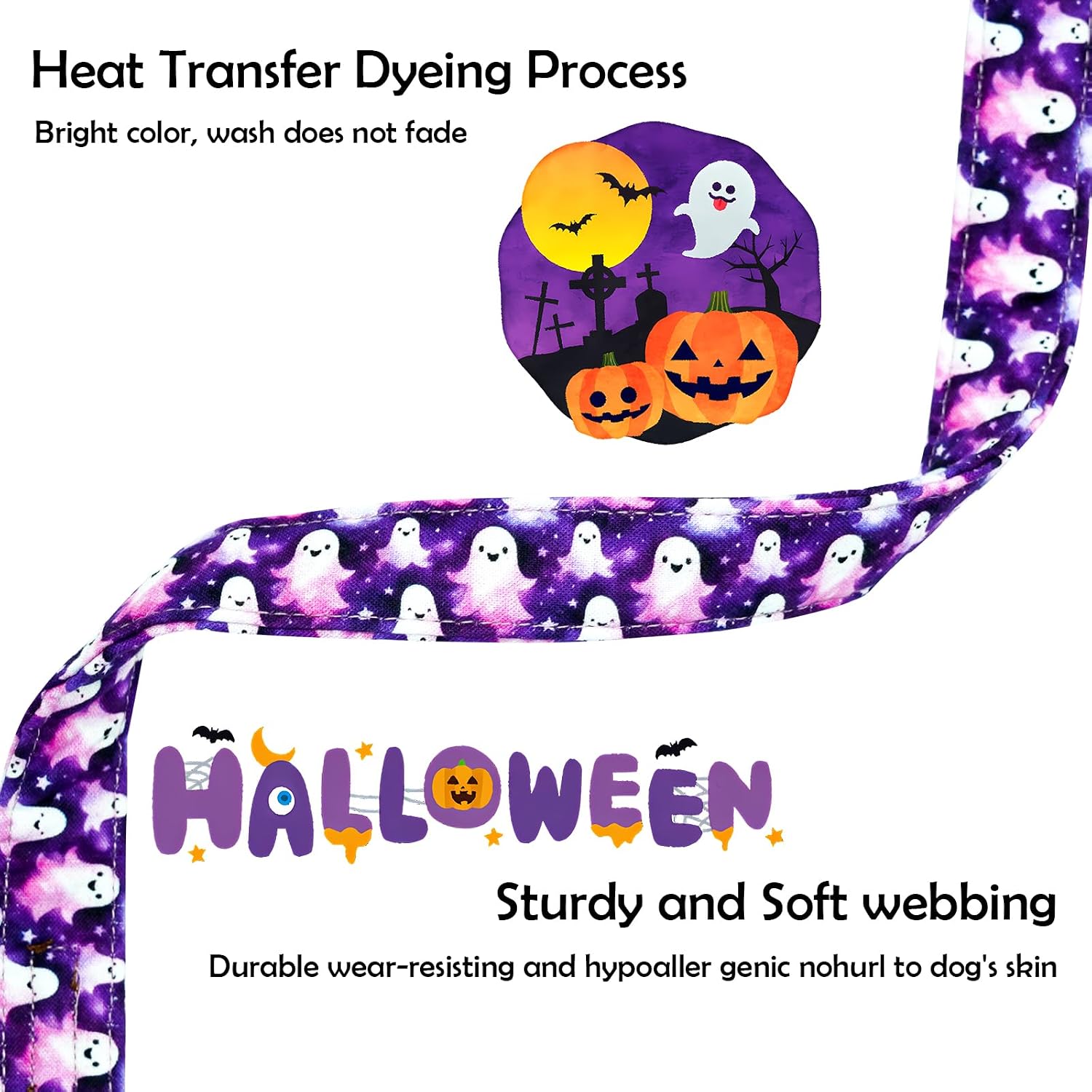 Lionheart glory Halloween Dog Collar with Bow Ghosts Fall Cute Dog Bow Collars Durable Soft Adjustable Collar for Medium Dogs Girl or Boy Pet Bowtie Collars Party image 5