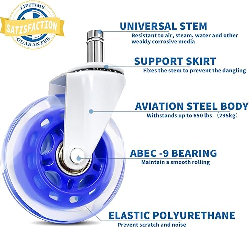 Miniatura 5 de Ruedas de repuesto para silla de oficina, (juego de 5) ruedas de 3 pulgadas, ruedas de rodadura suave, resistentes, seguras para todos los pisos,