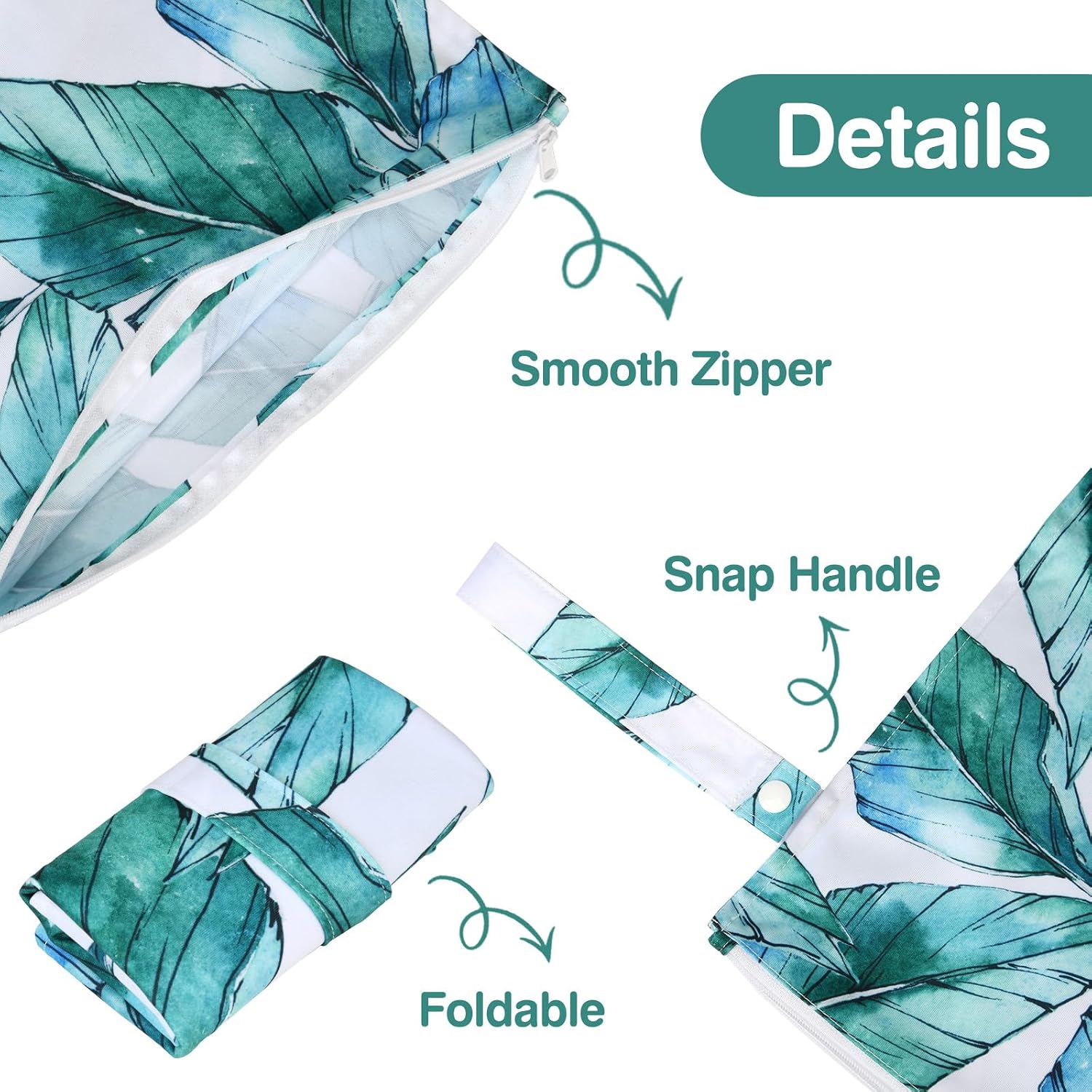 Waterproof Wet bag for Baby,Travel,Swim Suit,Cloth Diapers,Pump Parts,Pool,Beach,Gym Clothes,Toiletry,Hook to Stroller,Daycare,Zipper Reusable Wetdry Packing Pouch-Jungle Palm Leaf Favors