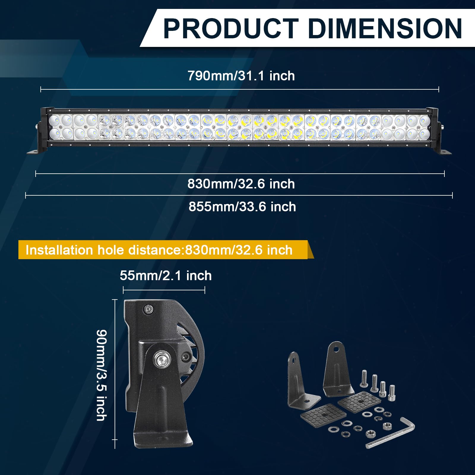 RIGIDON 32 Pollici 80cm 180W Barra Led Fuoristrada, 12V 24V Impermeabile Barra Luce Led, Barra Led Esterno Per Auto Trattore Camion SUV UTE ATV Barca 4x4 Veicoli Offroad, Faretti Fendinebbia,6000K