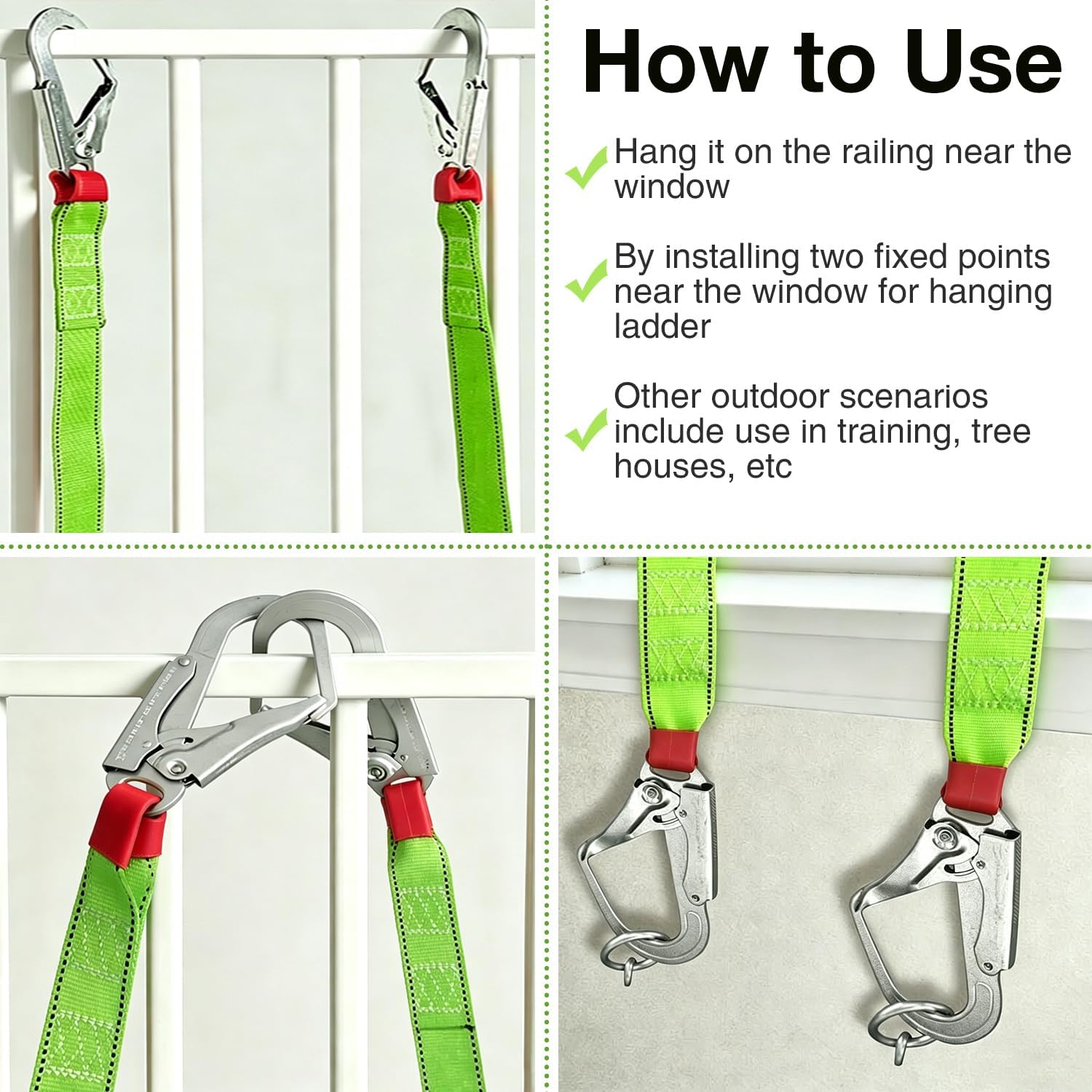 10 Feet Fire Escape Ladder with 2 Heavy-Duty Hooks, Emergency Rope Ladder for 2-3 Story Homes, Reusable Safety Rope Ladder for Kids and Adults, Fluorescent Green