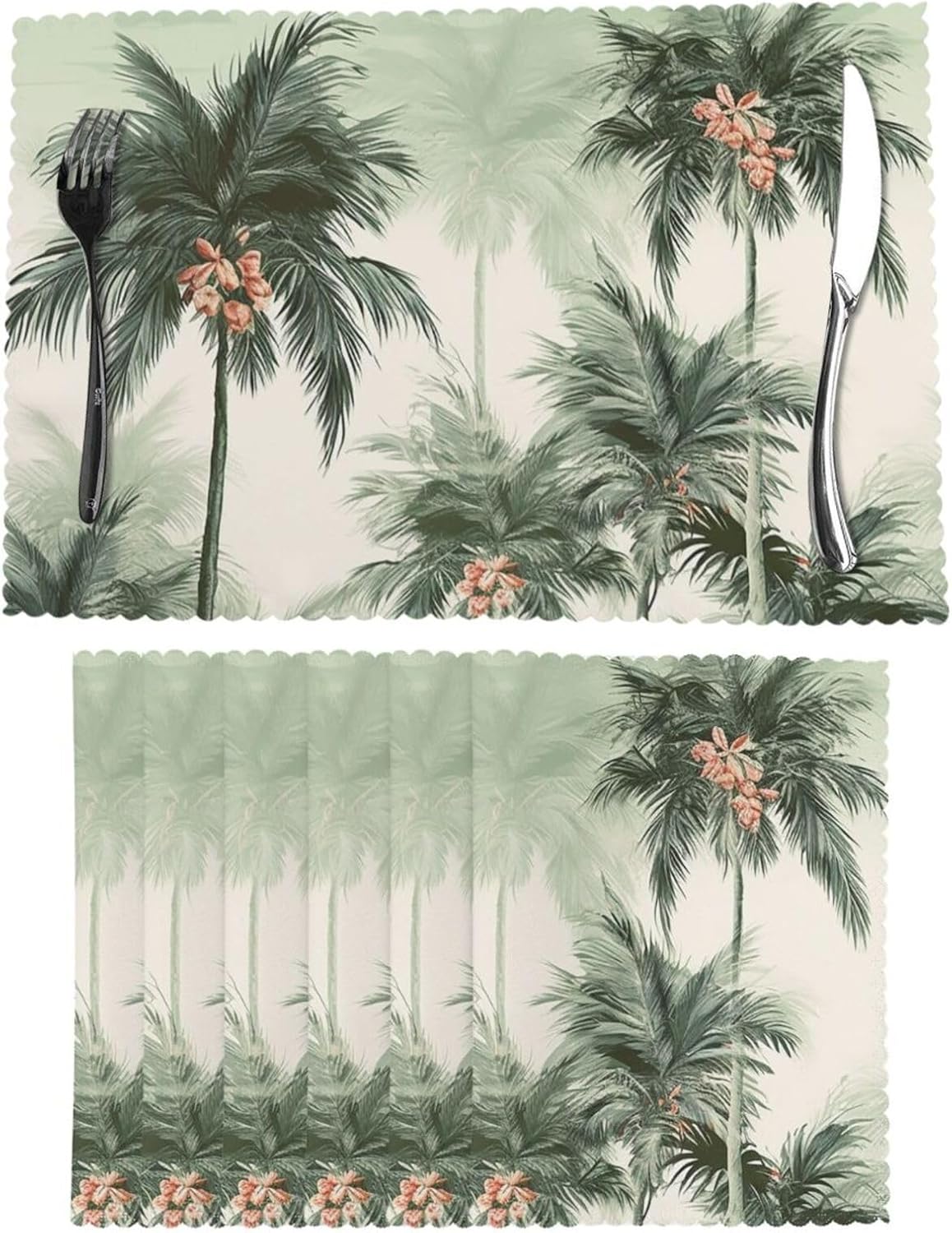 Placemats Set of 6 Tropical Palm Trees Woven Placemats for Dining Table Heat Resistant Place Mats Non-Slip Washable Table Mats for Home Kitchen Weddings Holiday Party Decor