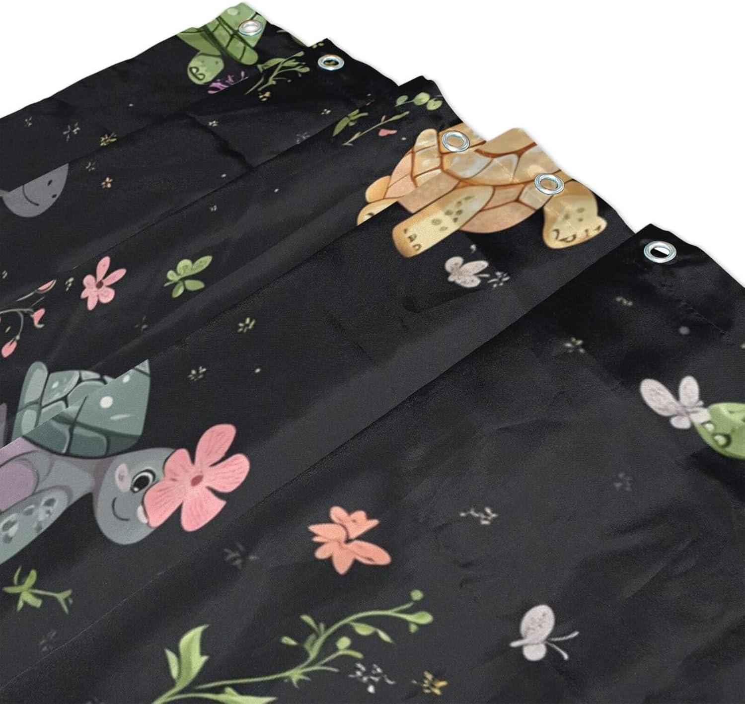 72x72 Inch Water Resistant Shower Curtain Cloth with Resistant Washable Standard Shower Curtain Liner for Bathroom Decoration Cartoon Kawaii-Style Turtle Black