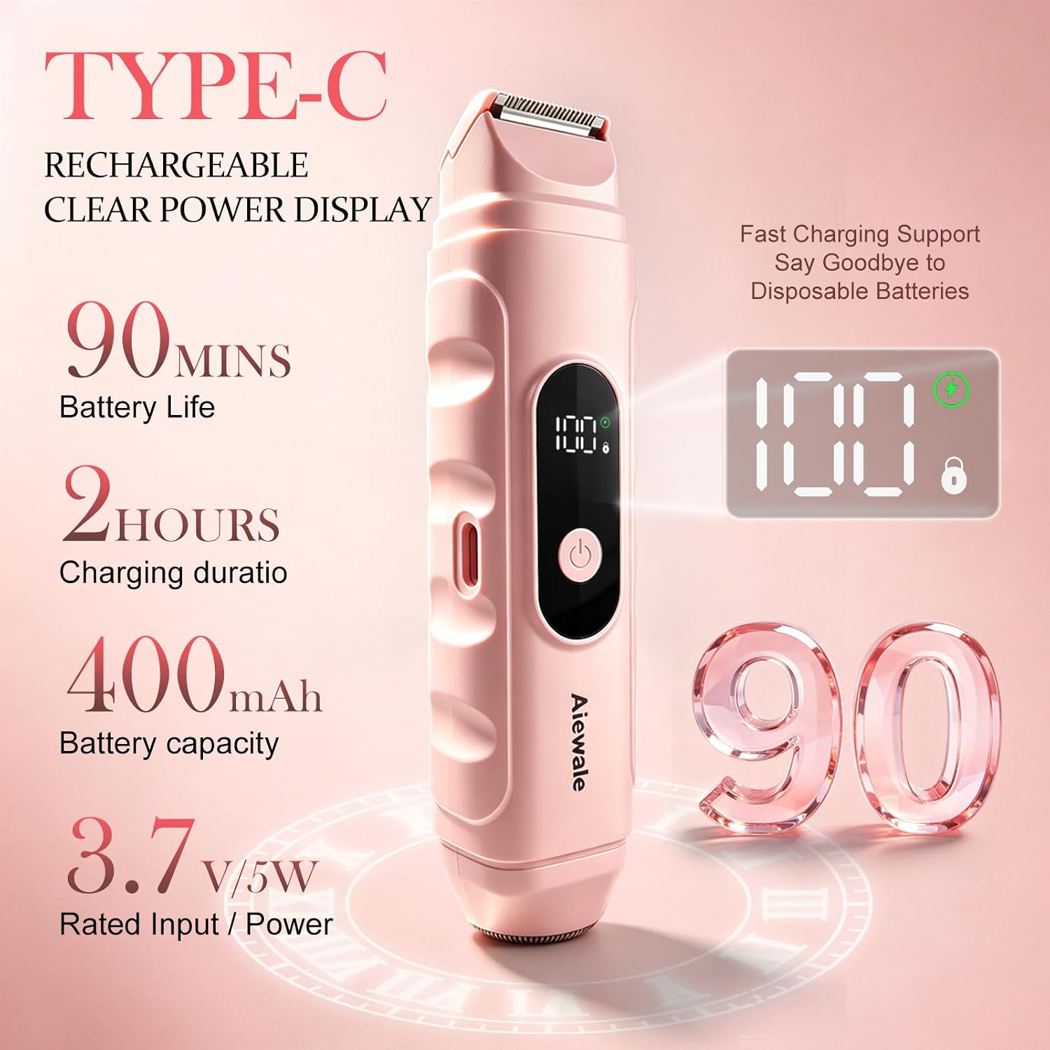 Bikini Trimmer for Women 2in1 Dual Head –Waterproof & Painless Electric Razors for Pubic Hair, Face,Legs, Underarms – Portable Cordless Shaver with Fast Charging,Self Care Gifts for Women (Pink)