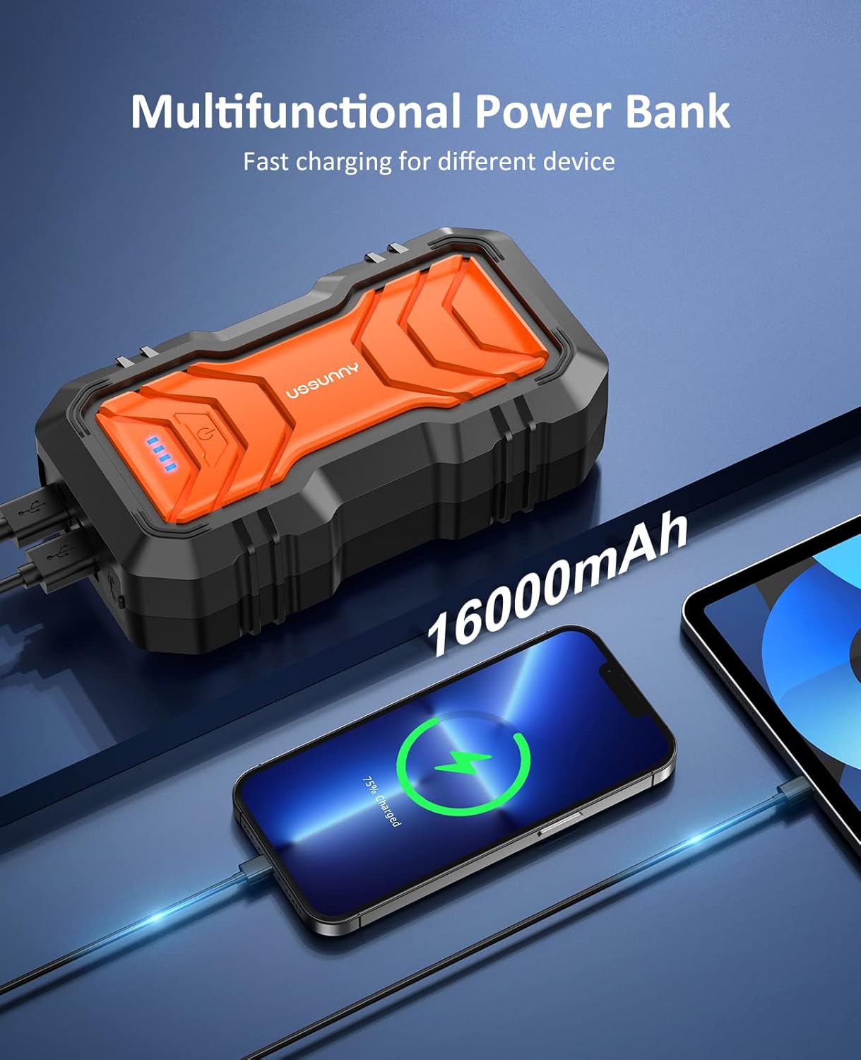 Buy Car Battery Jump Starter, USSUNNY 2000 Amp 12V Battery Jumper Box