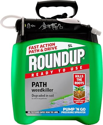Roundup Ready to Use Path Weedkiller Pump  n Go 5L | Continuous Pressure Spray Systemic Root Killer | Fast Action for Patios Drives & Gravel | Treats up to 150m  | 5 Litre Large Value Pack