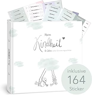 mintkind® Erinnerungsalbum Meine Kindheit - die ersten 10 Lebensjahre mit passendem Stickerbogen I Kindheitserinnerungen T...