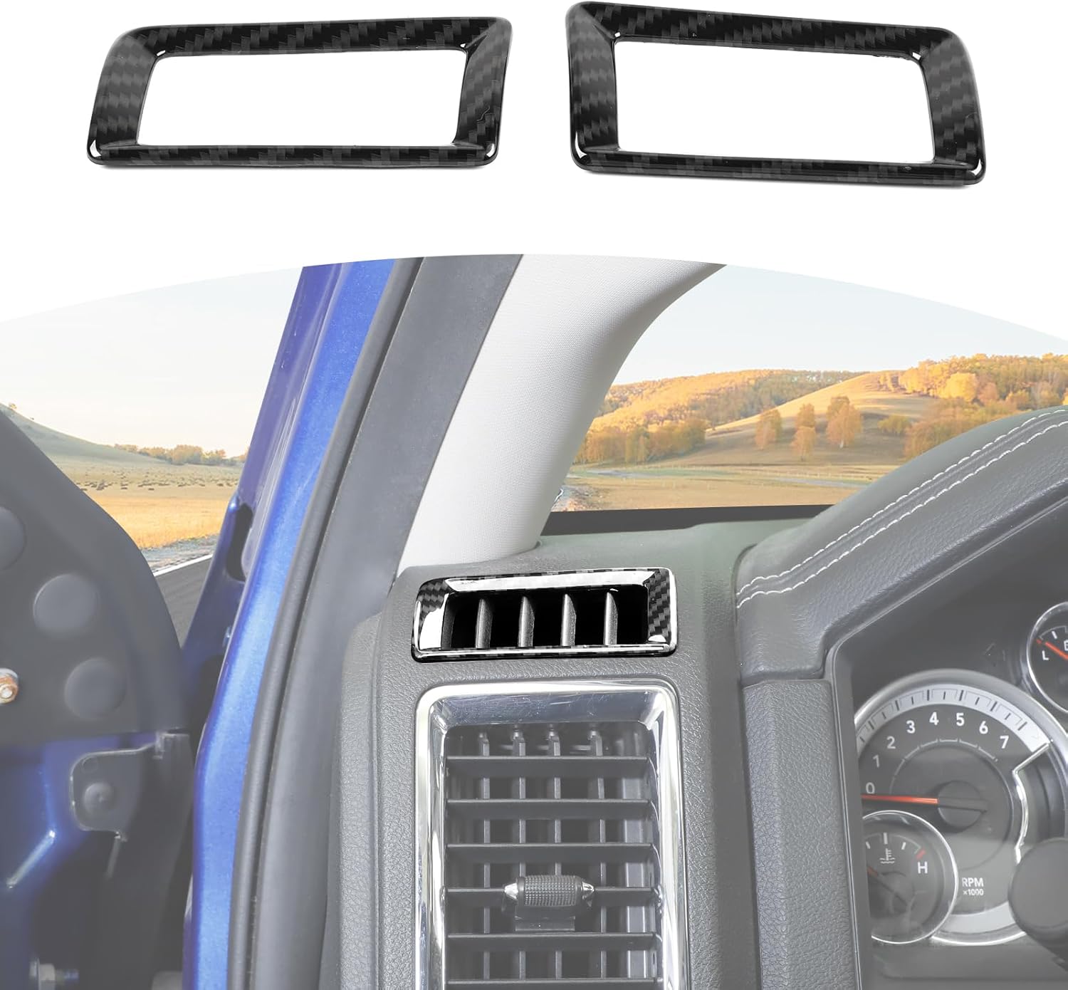 RT-TCZ for RAM Carbon Fiber Dash Air AC Vents Cover Trim Frame for Dodge RAM 2010-2017 ABS Black Carbon Fiber Interior Accessories 2pcs