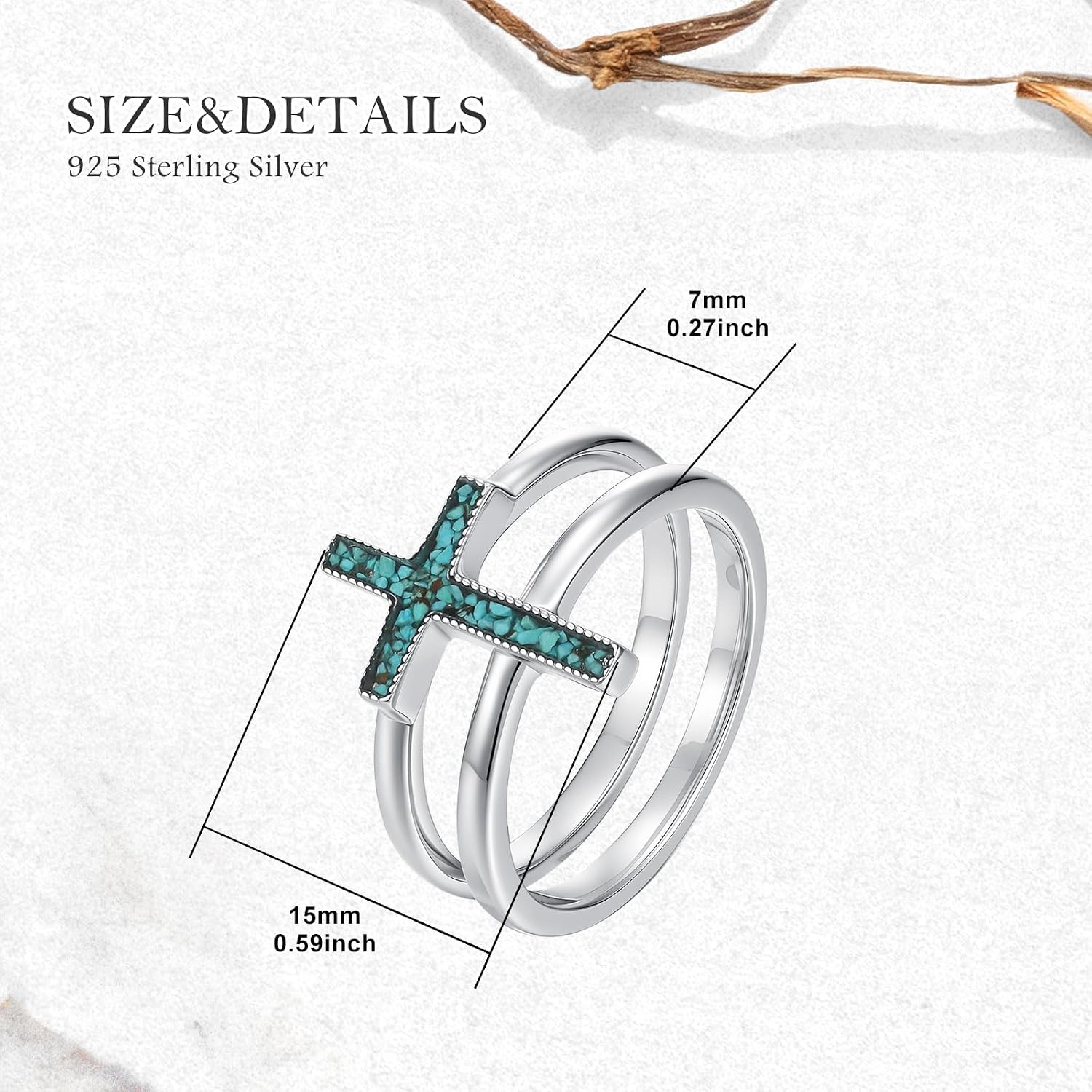 Raw Turquoise Cross Rings 925 Sterling Silver Cross Layered Pray Through It Ring Jewelry for Women