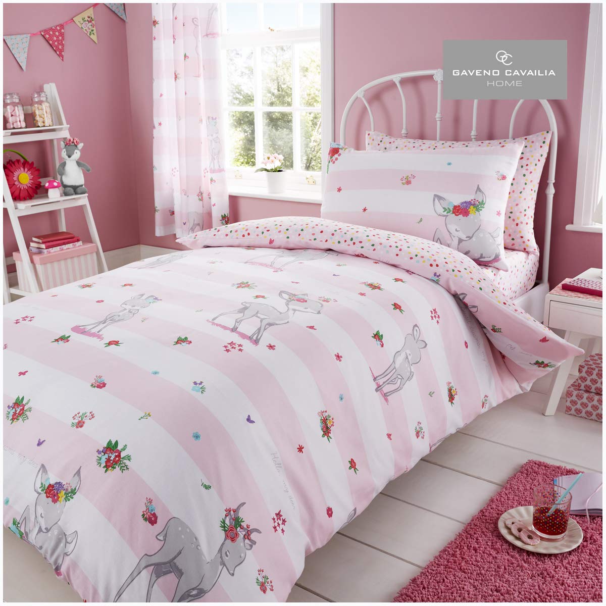Gaveno Cavailia Kids Rotary Duvet Set Oh Deer Single Children Character Bedding 2 Piece Printed Reversible Bedlinen Easy Care Bedset 1 Quilt Cover and 1 Matching Pillow Case