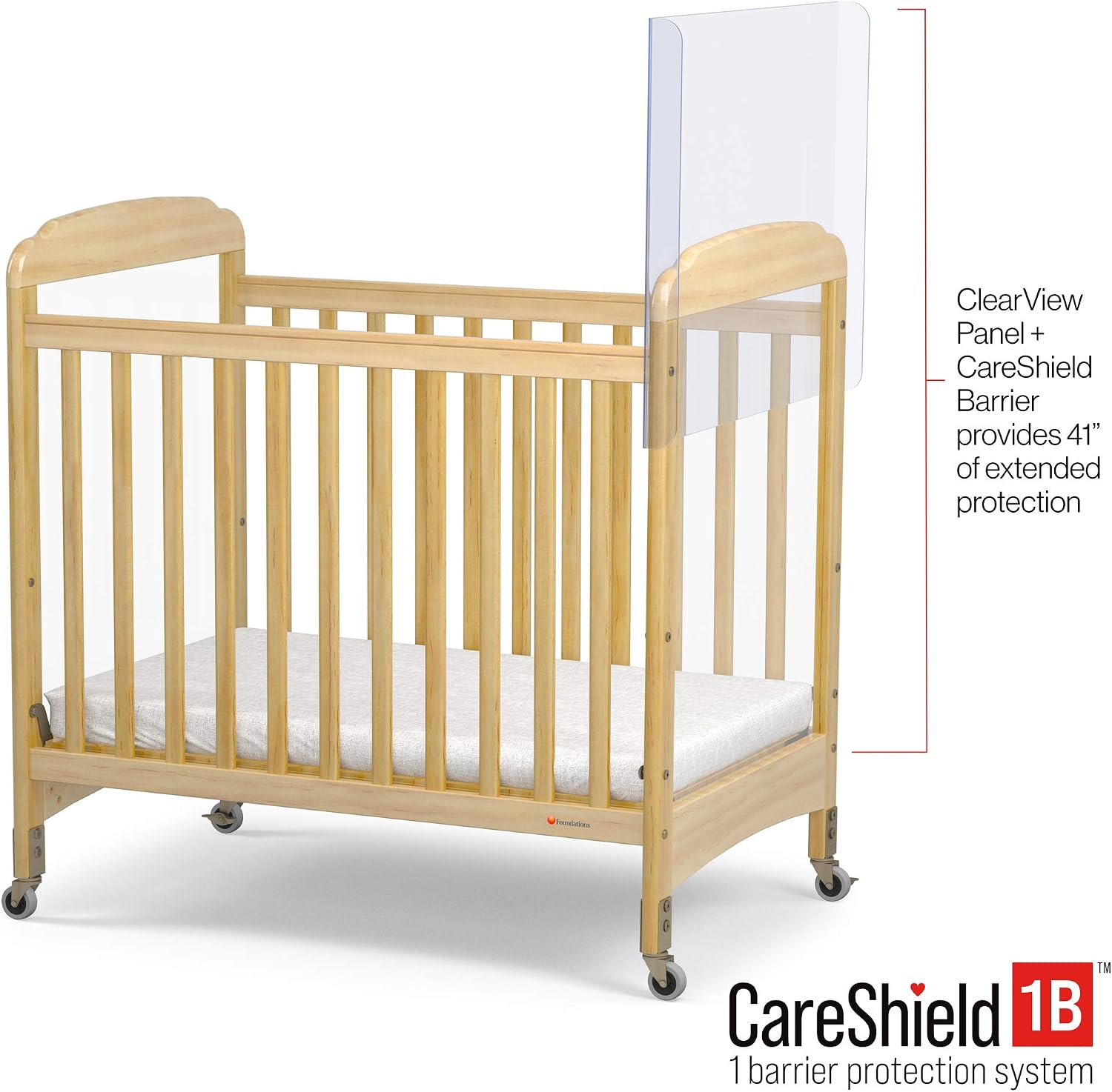 Foundations CareShield 1-Sided Crib Divider for SafetyCraft and Serenity Cribs, Crib Not Included, Clear Plexiglass Protective Barrier for Child Care Centers, Increases Capacity