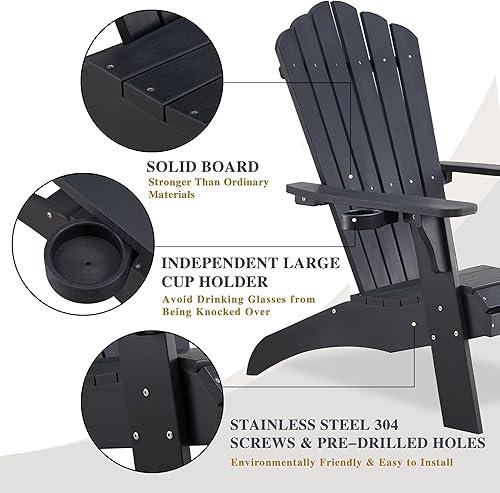 Vista 5 de Psilvam Silla Adirondack, silla para hoguera de madera de polietileno de gran tamaño con soporte para tazas, sillas de patio de soporte de 350