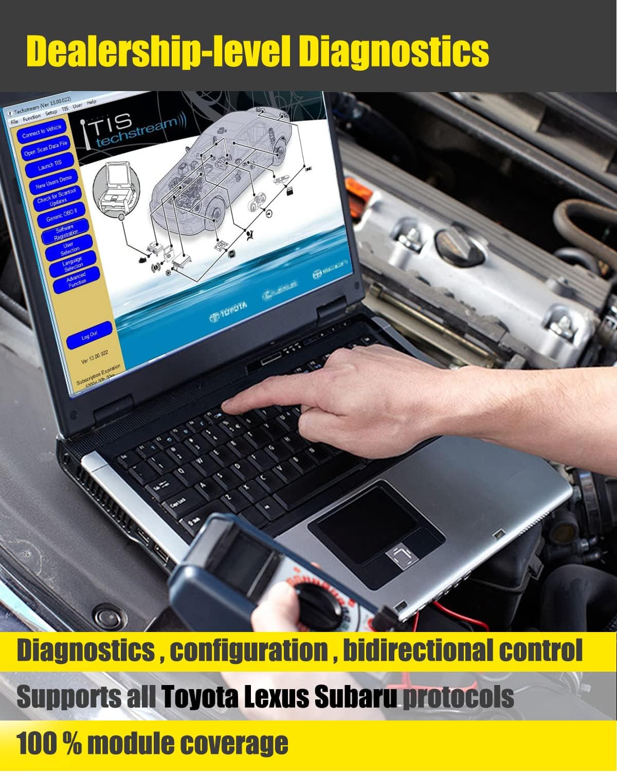 VCI J2534 Cable Fit for Toyota TIS Techstream - Latest Version V17.00.020, Car Diagnostic Tool Cable OBD2 Firmware V1.4.8, Scanner Adapter Diagnostic Cable Scan Tool Support Win XP WIN7 WIN10 32/64bit
