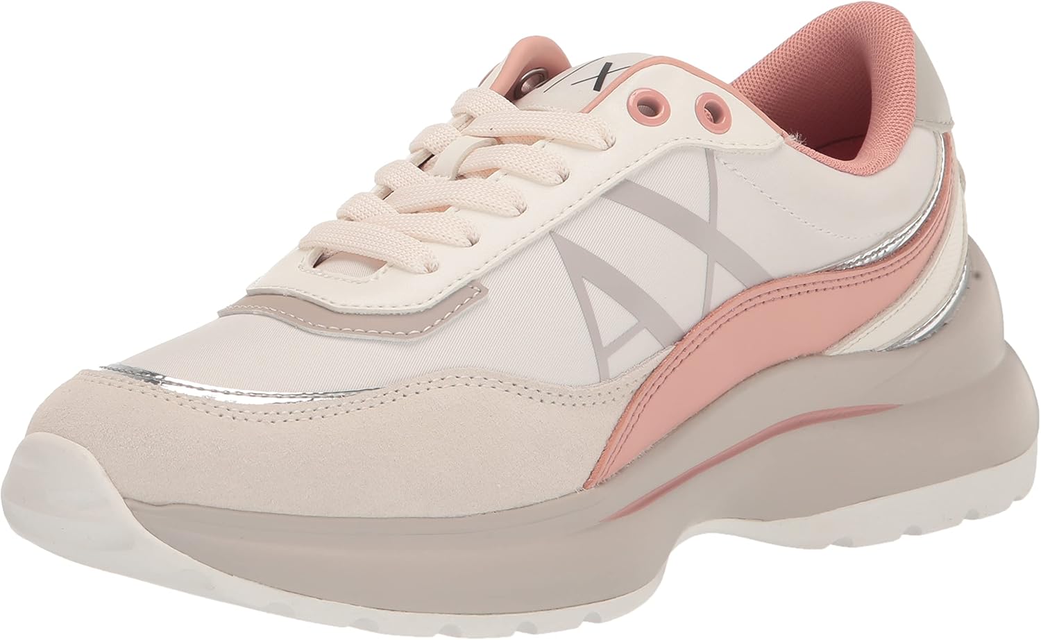 A | X ARMANI EXCHANGE Women's Acer Ntown Sneakers, White + Beige, 10.5