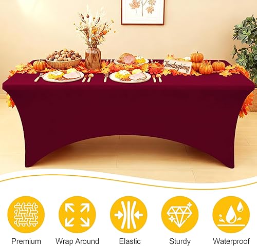 Miniatura 3 de Smiry Paquete de 2 manteles de elastano de 6 pies, elásticos ajustables, lavables y sin arrugas, rectangulares para mesa de patio al aire libre,