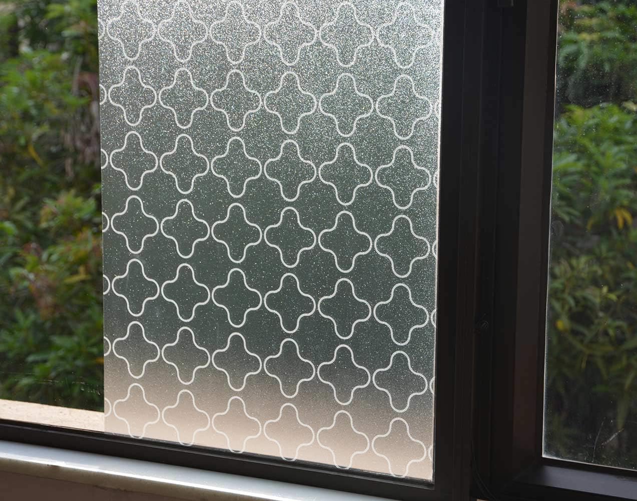 VSUDO 2 Rolls 35.4" by 78.7" Privacy Window Film, Four Leaf Clover Pattern Window Tint, Static Cling Window Glass Sticker for Home (38.75 Sq. Ft Total)