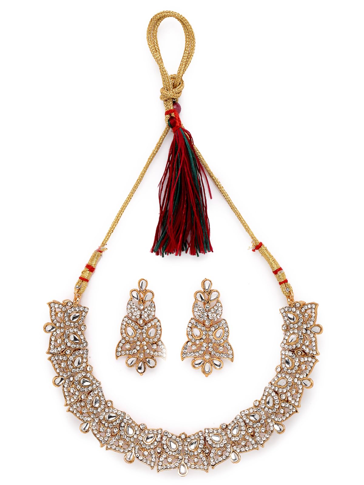 Sukkhi Fierce Gold Plated AD White Stone Collar Bone Necklace Set And Earring | Jewellery Set For Women (NS105708) (B0CBBCGLFM) Amazon Price History, Amazon Price Tracker