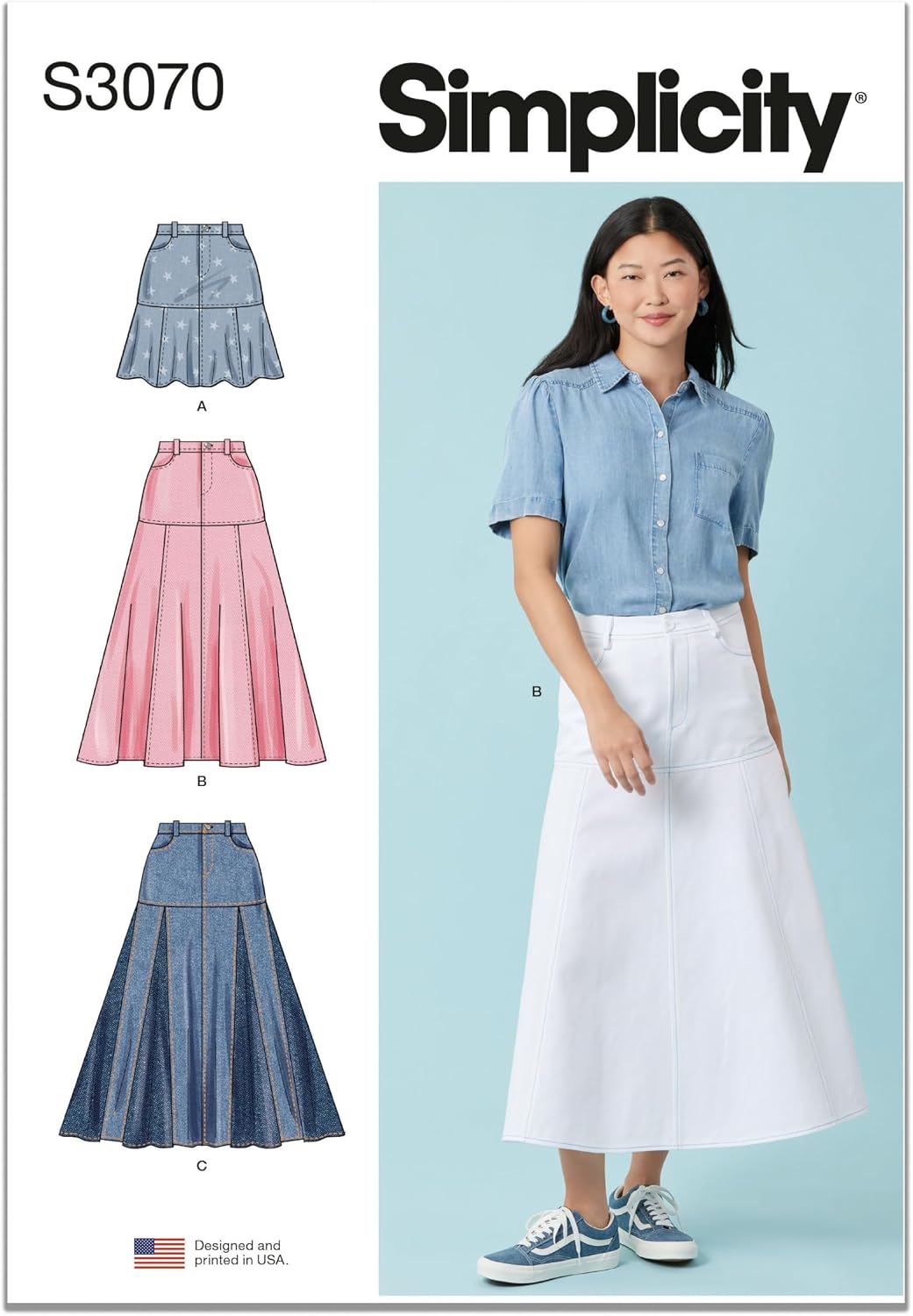 Simplicity SS3070Y5 Misses' Flared Skirts Sewing Pattern Packet, Design Code S3070, Sizes 18-20-22-24-26