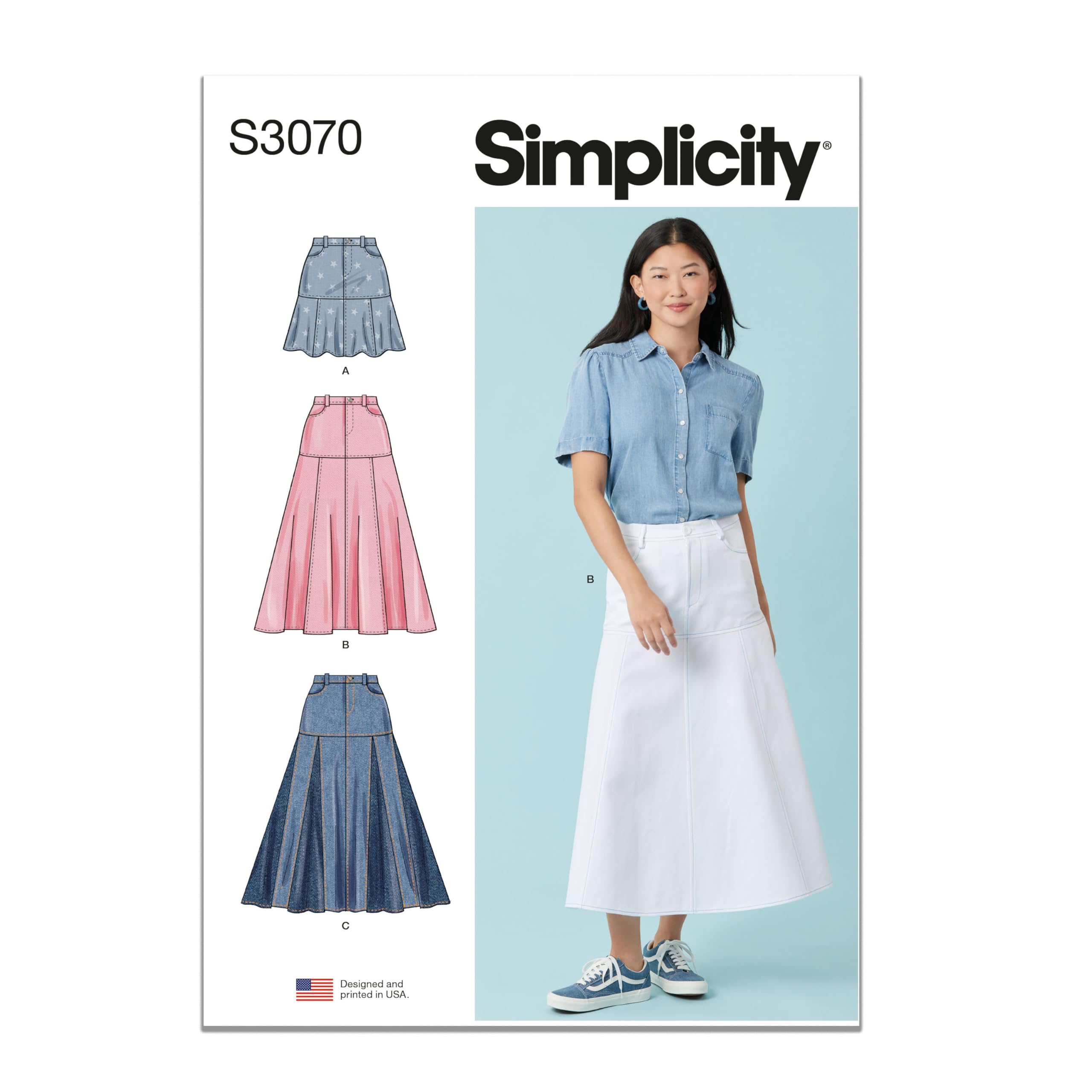 Simplicity SS3070K5 Misses Flared Skirts Sewing Pattern Packet Design Code S3070 Sizes 8-10-12-14-16