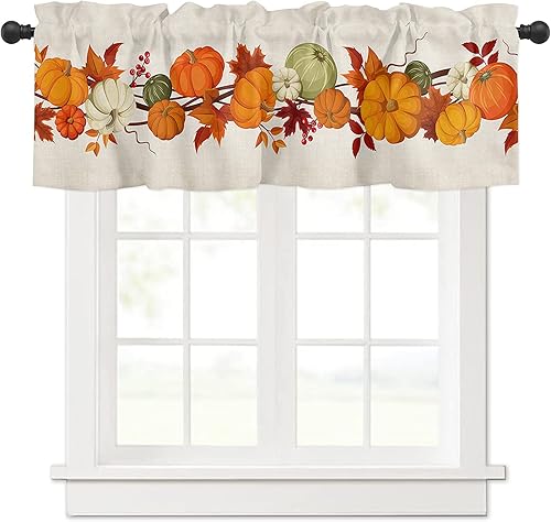 Miniatura 2 de OneHoney Cenefa de cortina de Navidad para ventanas de cocina, decoración de invierno, panel de cortinas cortas con bolsillo para cortinero,