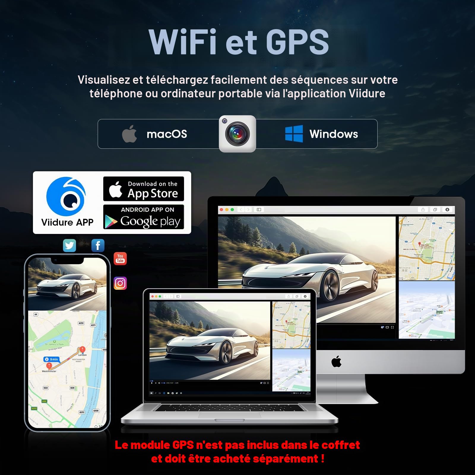 Vtopek 10" Dashcam Rétroviseur WiFi Dashcam Voiture Avant Arriere 4K+1080P