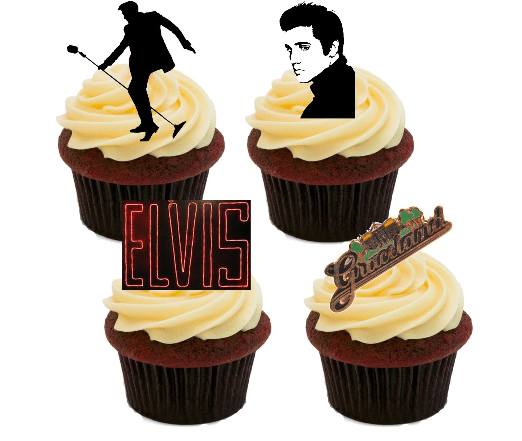 Made4You Elvis Presley Graceland Mix, Edible Cupcake Toppers - Stand-up Wafer Cake Decorations (Pack of 12)