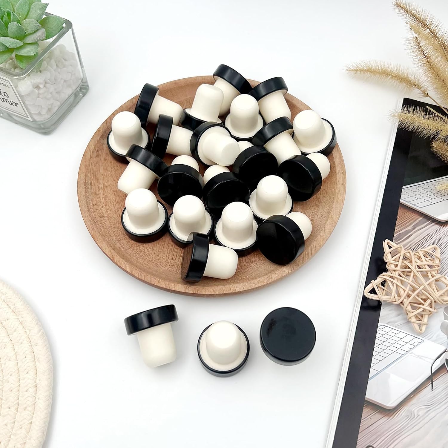 Reusable T-Shaped Wine Bottle Stopper Corks – Black Sealing Plugs for Wine, Beer & Champagne Bottles, DIY Craft Use, (24-Piece Set,Black)