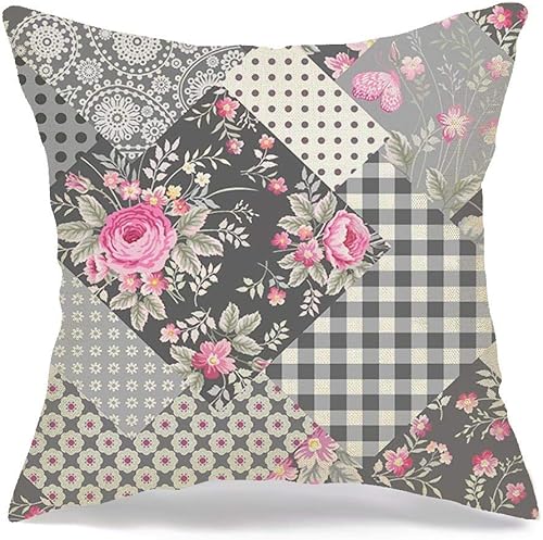 Throw Pillow Covers Case Floral Pattern Roses Abstract Textures Seamless Flower Circle with Spring Brunch Summer Textile Square Decorative Cushion
