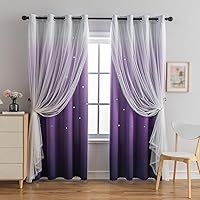 Vista 16 de Cortinas opacas con estrellas de Anytime para habitaciones de niñas, cortina de princesa para habitación de hija, ventana de dormitorio