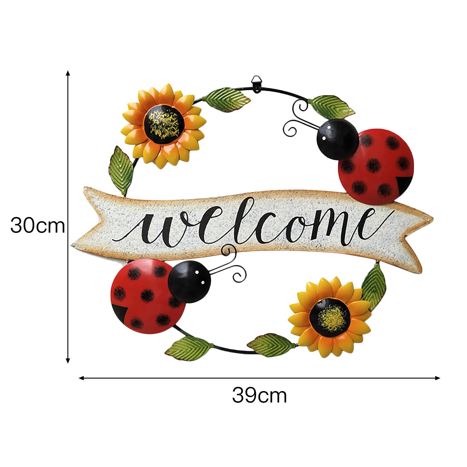 cartello di benvenuto da appendere in ferro da stiro, girasole scarabeo, cartello di benvenuto, decorazione da parete per la porta d'ingresso, per interni ed esterni, casa giardino